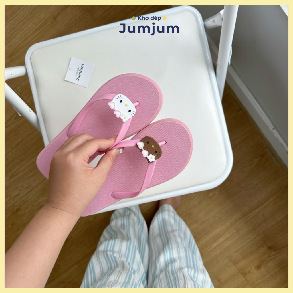 Dép xỏ ngón nữ kitty cao su đúc dày mềm nhẹ 1.5 (cm) kháng nước chống trượt êm chân đi biển mùa hè