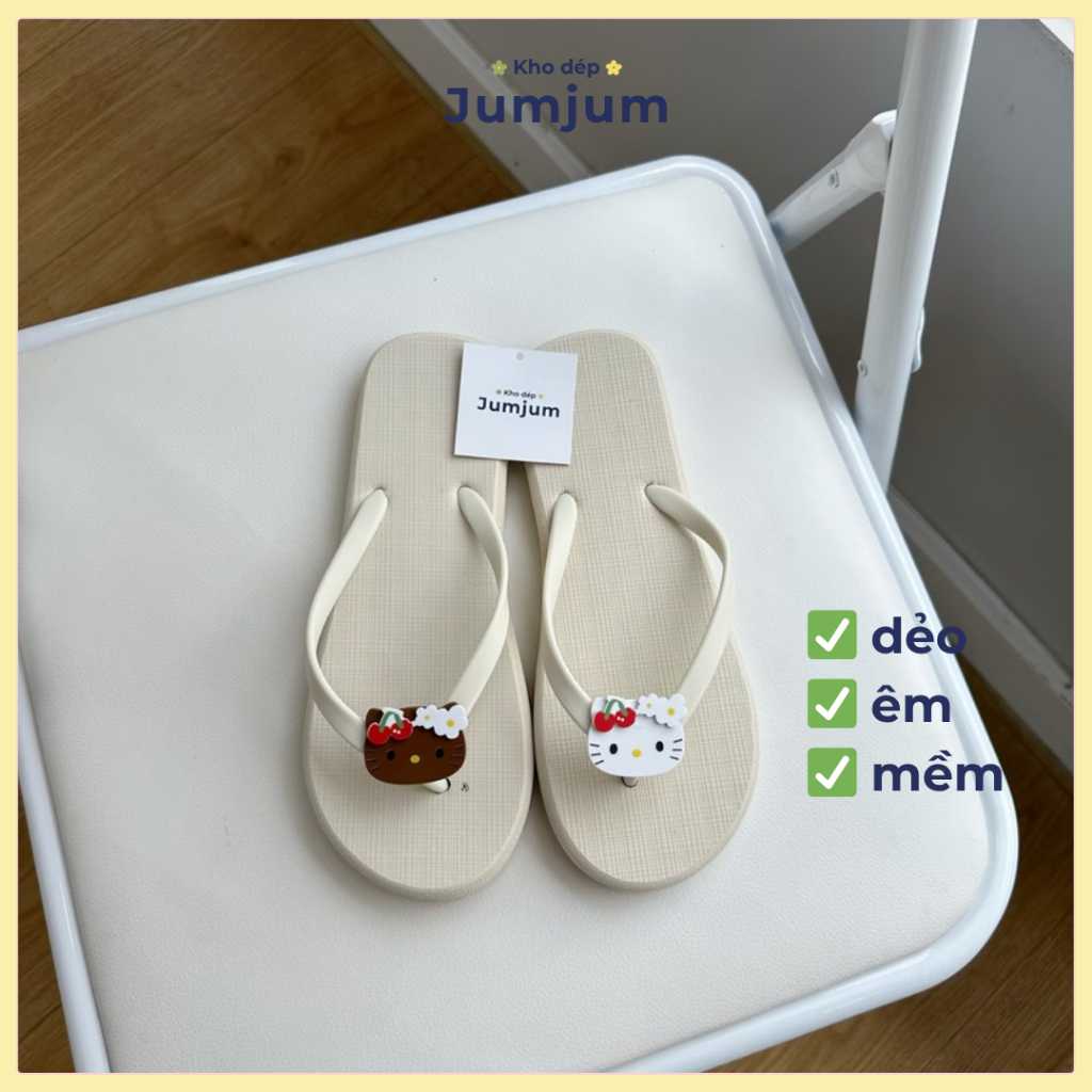 Dép xỏ ngón nữ kitty cao su đúc dày mềm nhẹ 1.5 (cm) kháng nước chống trượt êm chân đi biển mùa hè