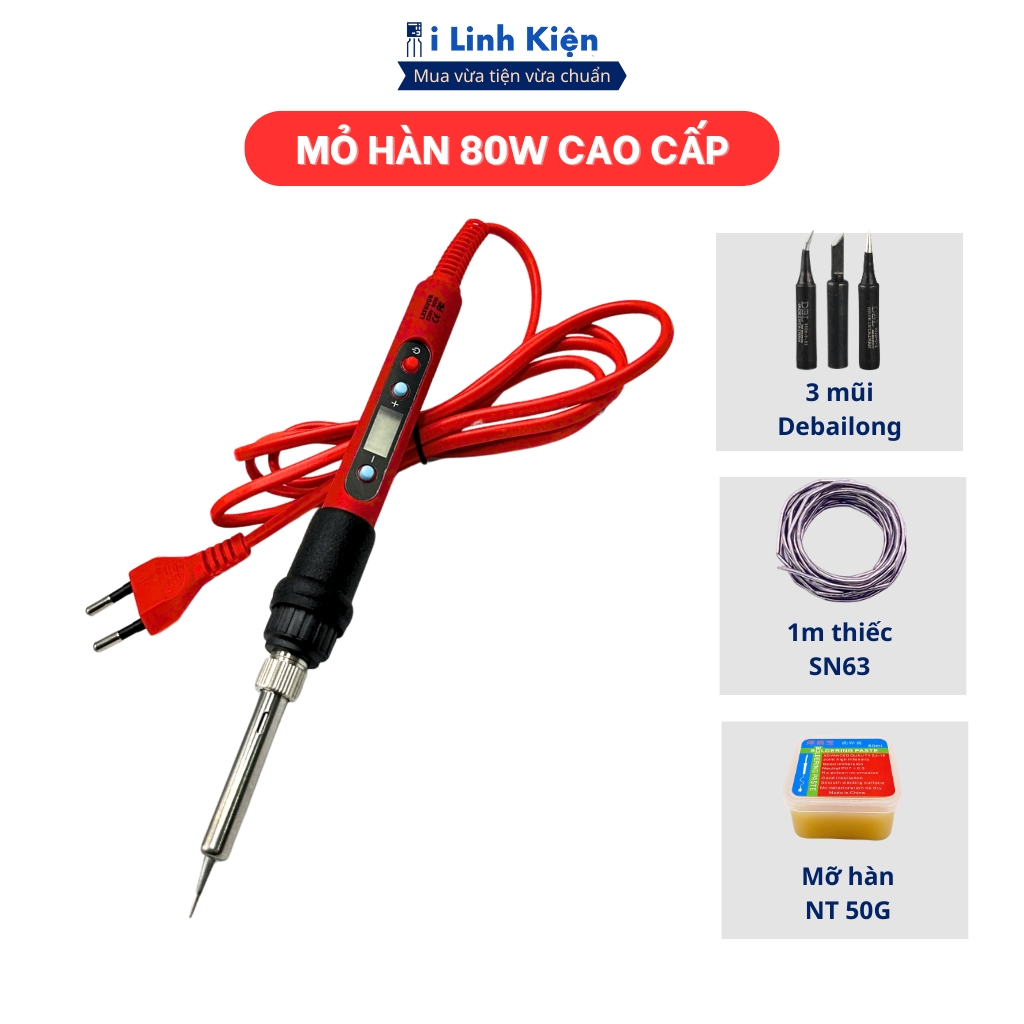 Mỏ hàn 80W điều chỉnh nhiệt độ kèm mũi hàn xịn không bị đen đầu bền bỉ chất lượng cao ILinhkien