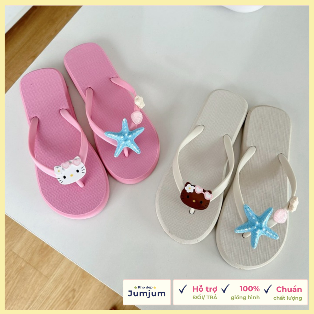 Dép xỏ ngón nữ sao biển kitty mùa hè đi biển cao su êm chân kháng nước chống trượt dày 1.5 (cm)