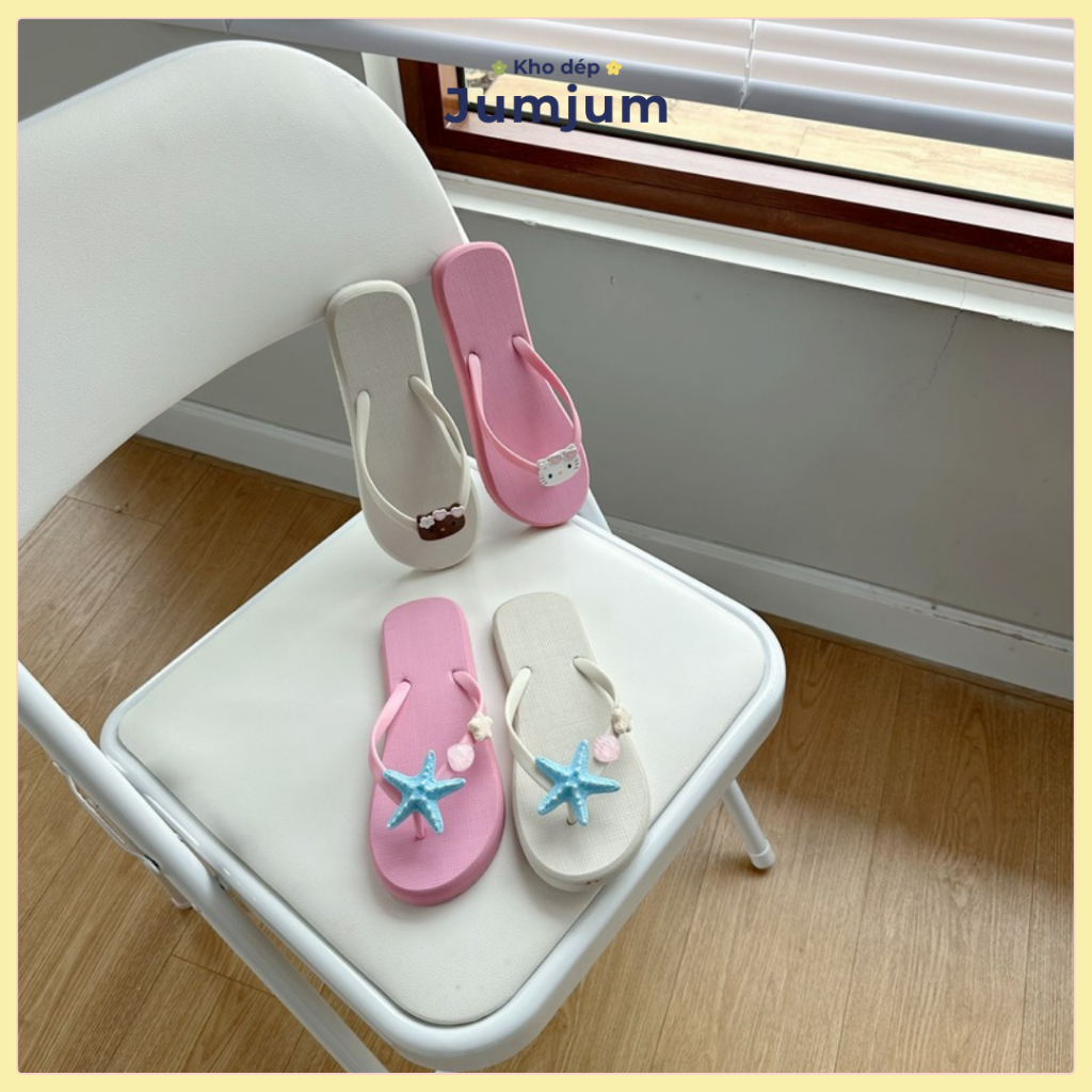 Dép xỏ ngón nữ sao biển kitty mùa hè đi biển cao su êm chân kháng nước chống trượt dày 1.5 (cm)