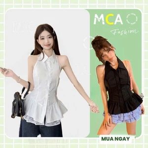 Áo sơ mi chiết eo kiểu nữ sát nách MCA phối ren dáng xoè A51372