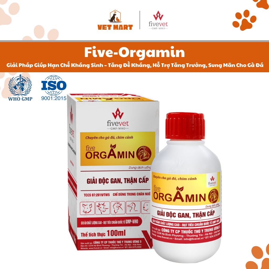 Five-Orgamin Giải Pháp Giúp Hạn Chế Kháng Sinh Tăng Đề Kháng, Hỗ Trợ Tăng Trưởng, Sung Mãn Cho Gà Đá