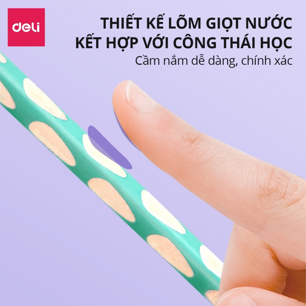 Hộp 12 Bút Chì Gỗ Deli 2B/HB – Định Vị Tay, Luyện Viết Chữ Đúng Cách – Học Sinh Tiểu Học