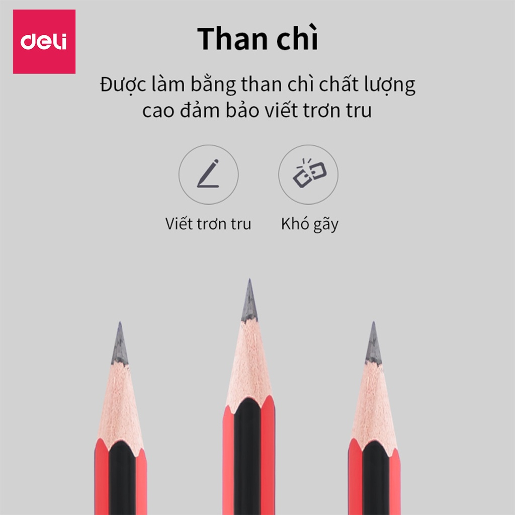 Combo 10/12 Bút Chì Lục Giác 2B HB Có Tẩy Deli – Dễ Gọt, Ruột Đậm – Học Sinh Cấp 1