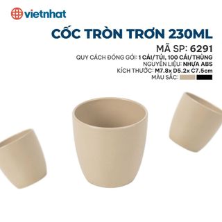 Cốc tròn trơn 230ml nhựa VIỆT NHẬT - Uống nước, trà đá, buffet, hàng quán - MS: 6291
