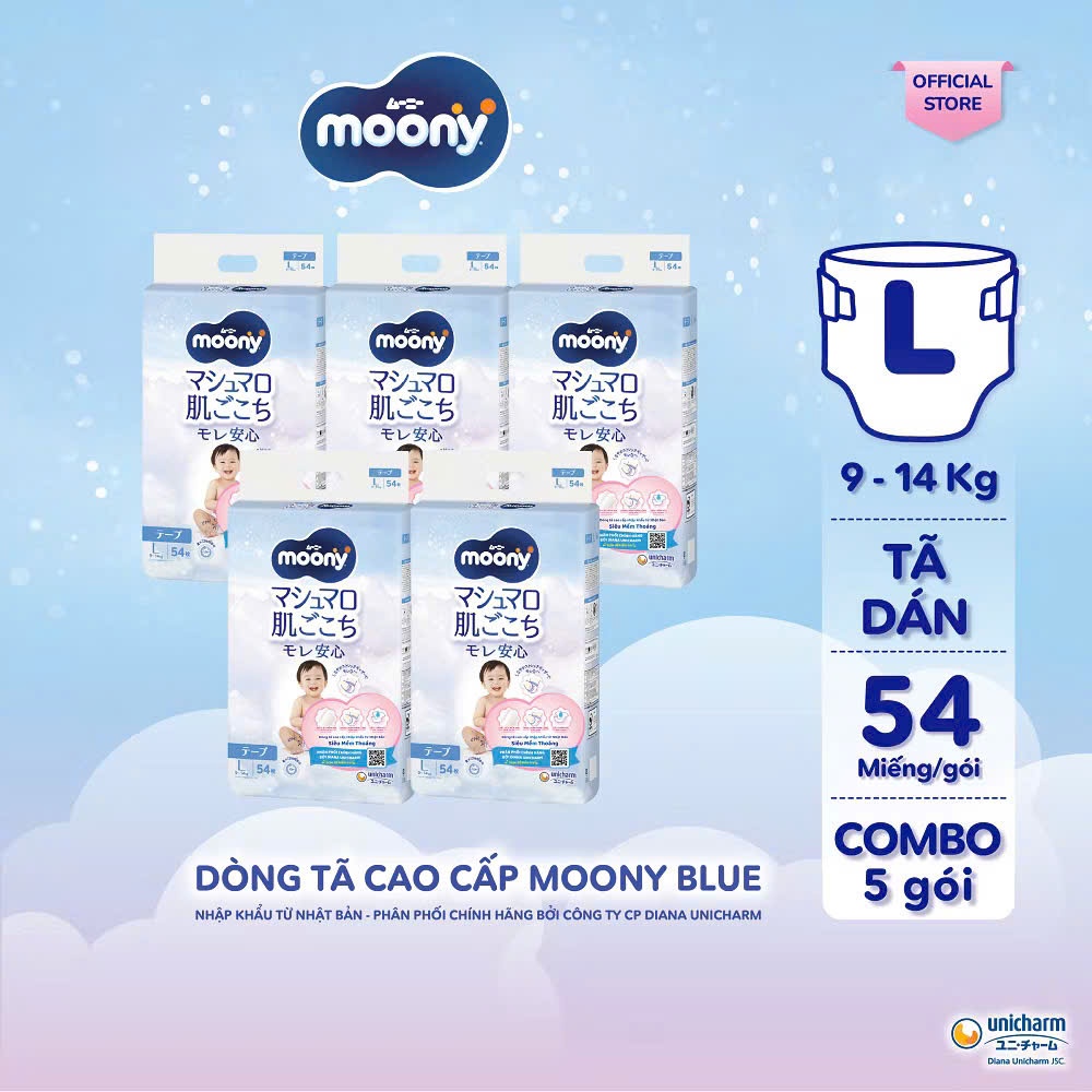 Bỉm /Tã dán quần Moony Xanh/ Natural đủ size Nb96/S84/M58/ L54/ L44/ Xl38