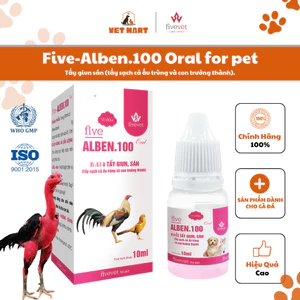 Five-Alben.100 Oral Hỗ Trợ Tẩy Sạch Giun Sán Ấu Trùng Con Trưởng Thành An Toàn Cho Gà Đá