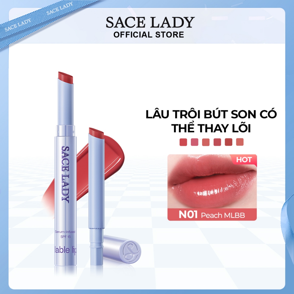 Son Bóng SACE LADY Combo son môi lâu trôi không lem có thể nạp lại (Combo son + lõi son thay thế)