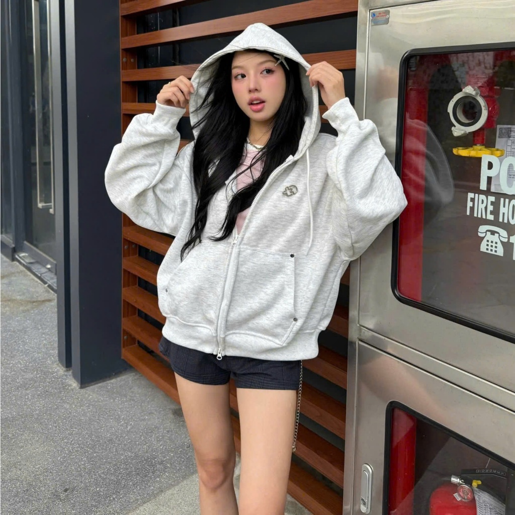 Áo khoác nỉ Hoodie zip ChillPop Calem.Club chất vải nỉ 2 da Boxy form rộng unisex nam nữ - có kèm ghim cài mỗi áo