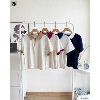 Áo Thun Nữ Cotton Cổ Polo Phối Khóa Kéo Trơn Năng Động Trẻ Trung - TwentyFive 6646