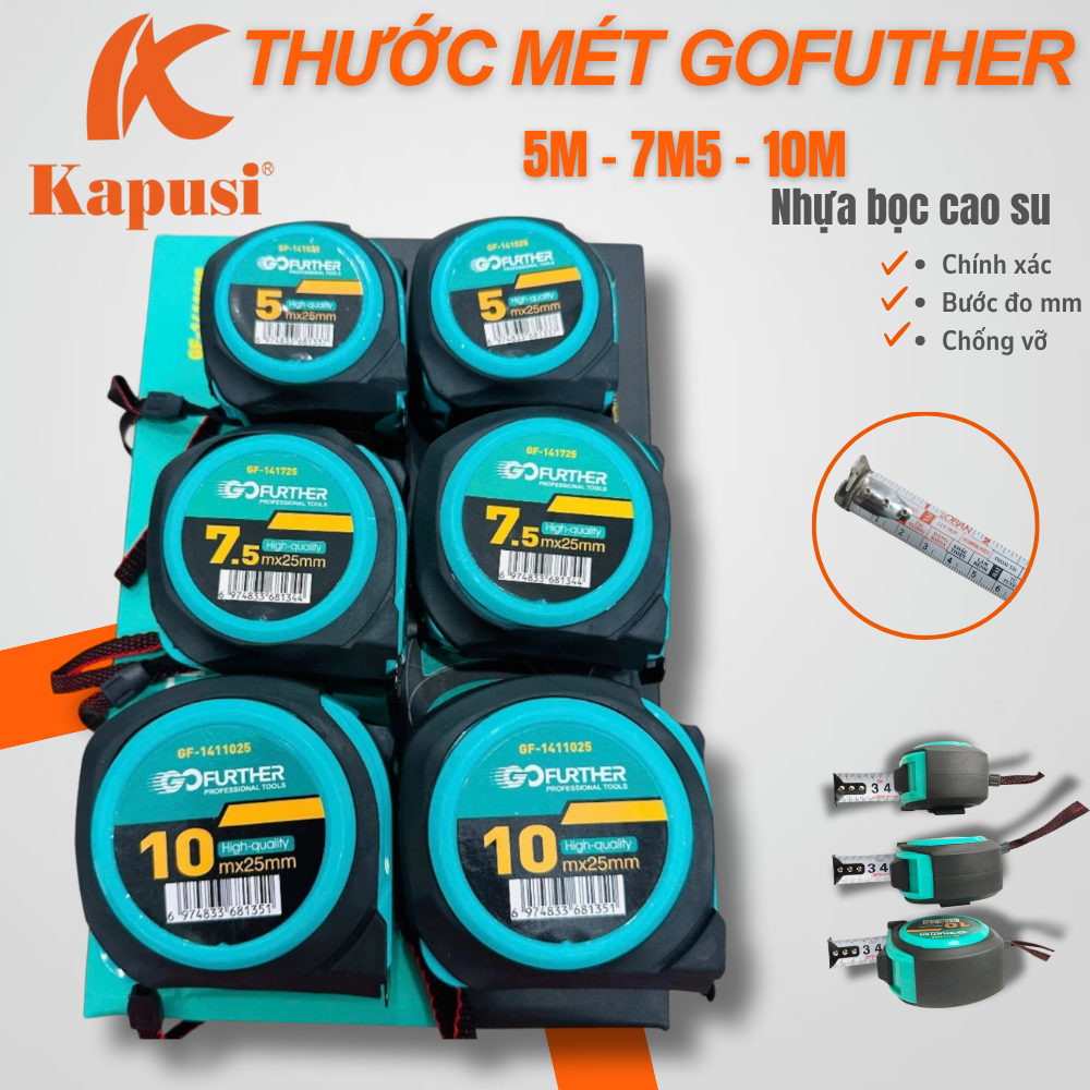 [Hộp 12 Cái] Thước Cuộn GF 5M, 7,5M, 10M – Thước Rút Thép Cao Cấp Chống Gỉ, Rõ Số, Chống Va Đập