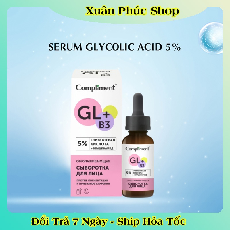 Serum Compliment Glycolic Acid 5% dưỡng sáng da, mờ thâm mụn 27ml của Nga