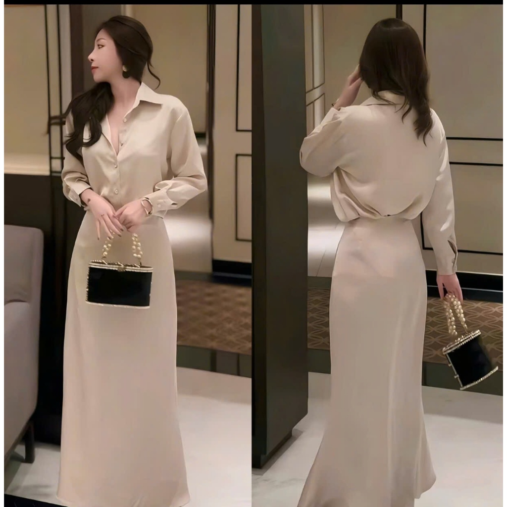 SÉT ĐẦM LỤA HÀN ĐUÔI CÁ CAO CẤP – THỜI THƯỢNG, THANH LỊCH, TÔN DÁNG (CÓ SIZE S–M–L)