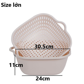 Bộ thau rổ 2 lớp vuông nhựa VIỆT NHẬT - Rửa rau củ quả, trộn thực phẩm - ms: 3288/ 3289/ 3290