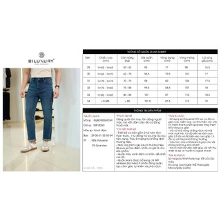 [T7_ĐỒNG GIÁ 429K] Quần Jeans Nam Basic 9QBDB014/9QBDB015 Biluxury Thiết Kế Co Giãn Chống Nhăn Bền Màu