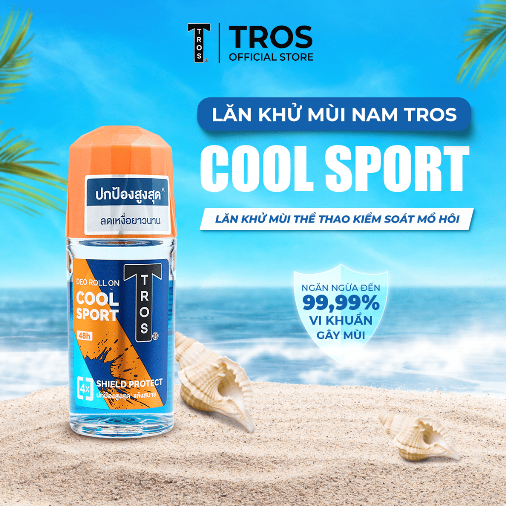 Lăn Khử Mùi Thái Lan TROS COOL SPORT Khử Mùi Hiệu Quả, Khô Thoáng, Hương Thể Thao Năng Động 25ml & 45ml