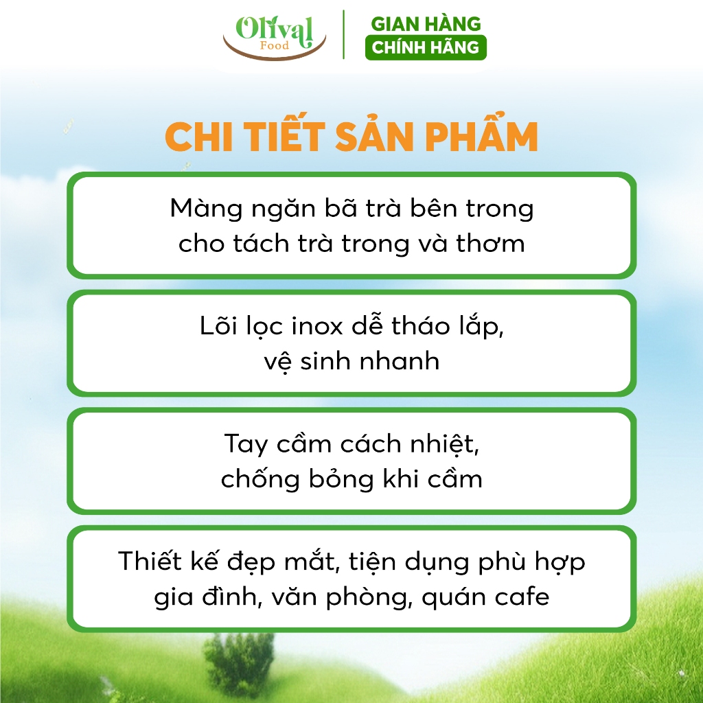 Bình trà bằng thuỷ tinh 1100ml - có lõi lọc inox tiện lợi - Olivalfood