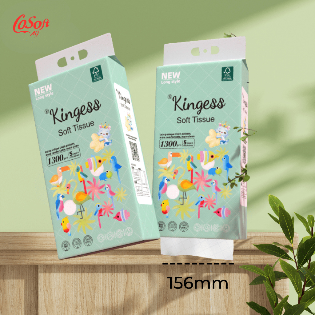 Giấy rút Treo Tường Kingess 5 Lớp – 1300 Tờ/Túi – 6 Túi Giấy Rút Lớn – Mềm Mịn, An Toàn Cho Da