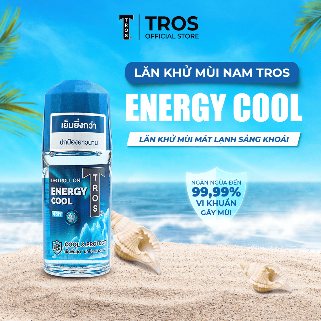 Lăn Khử Mùi Thái Lan TROS ENERGY COOL Kiểm Soát Mùi, Mát Lạnh, Hương Thơm Tươi Mát 25ml và 45ml