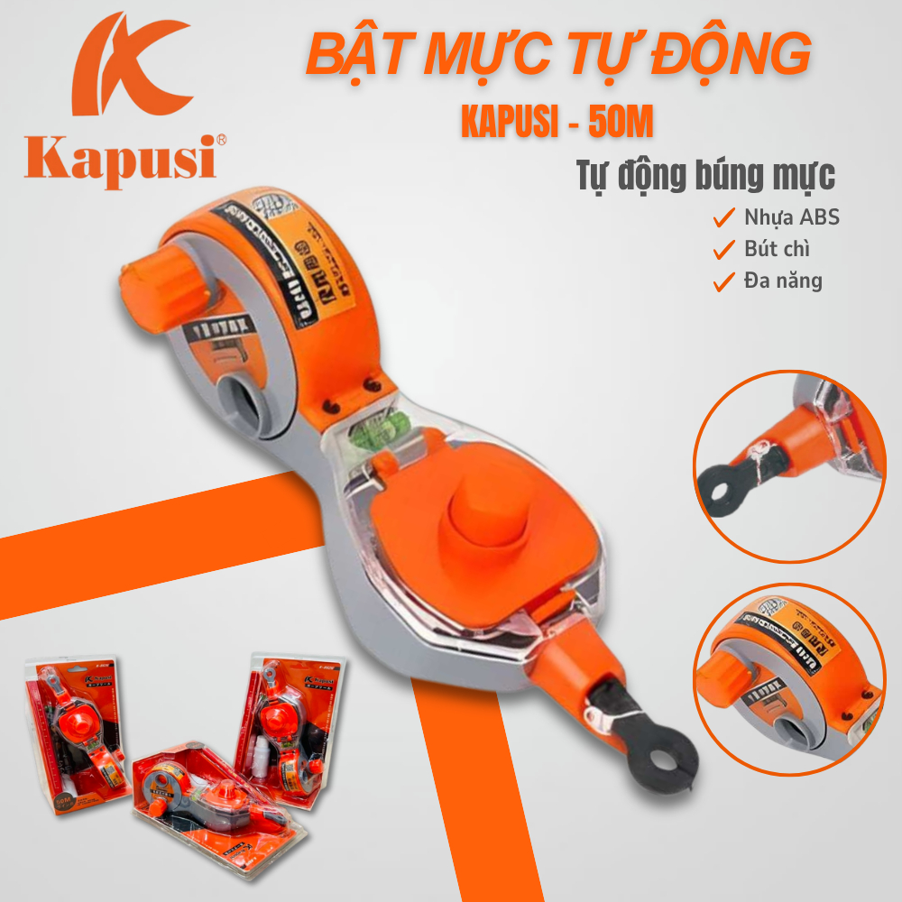 Dụng cụ búng mực thương hiệu kapusi tools dài 50m bao gồm lọ mực và bút chì