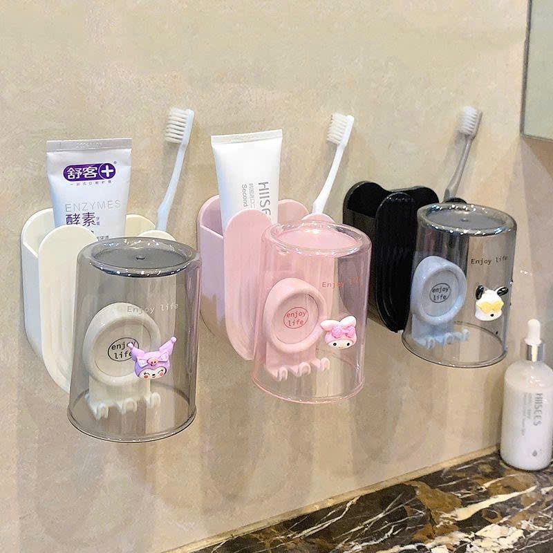 Sticker Kệ Đựng Bàn Chải, Kem Đánh Răng- Giá Đựng Bàn Chải Treo Cốc Súc Miệng Dán Tường Nhà Tắm