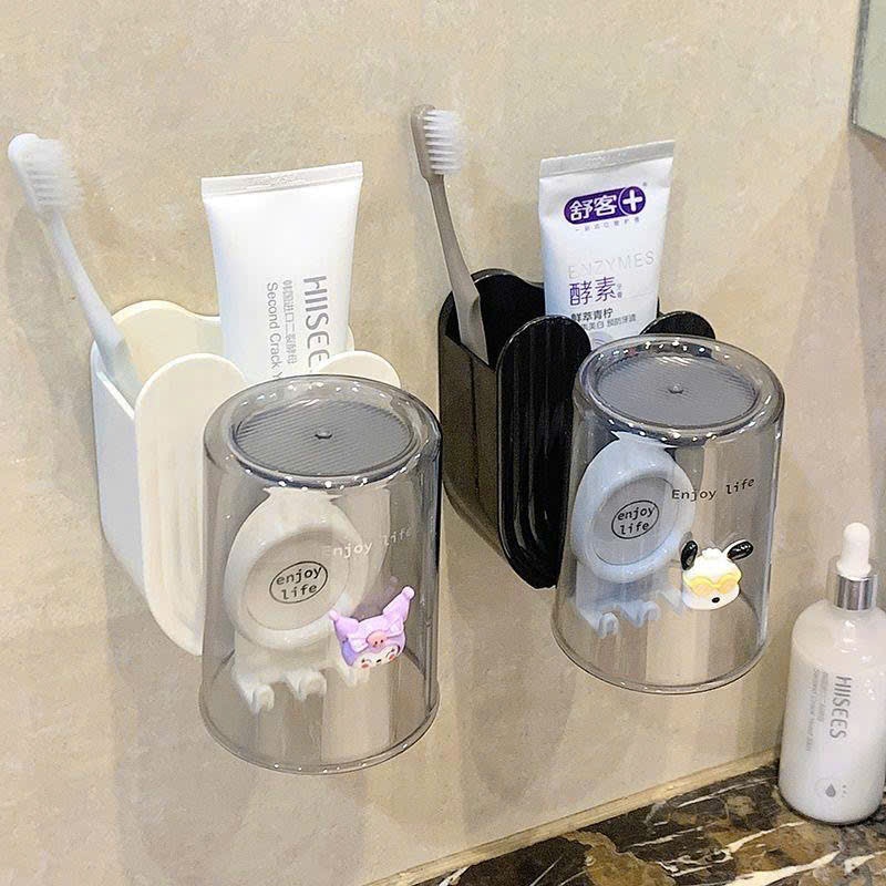 Sticker Kệ Đựng Bàn Chải, Kem Đánh Răng- Giá Đựng Bàn Chải Treo Cốc Súc Miệng Dán Tường Nhà Tắm