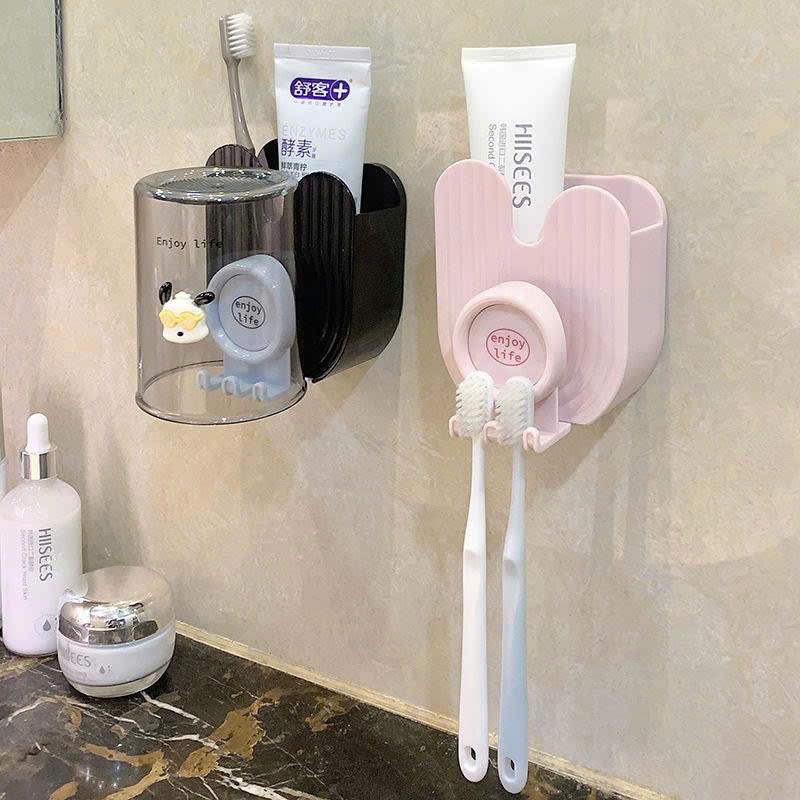 Sticker Kệ Đựng Bàn Chải, Kem Đánh Răng- Giá Đựng Bàn Chải Treo Cốc Súc Miệng Dán Tường Nhà Tắm