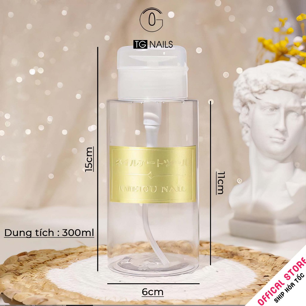 Lọ rỗng đựng dung dịch axeton, nước lau gel nail tem vàng 300ml