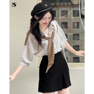 Áo Sơ Mi Kẻ Tay Lỡ Phối Khăn Họa Tiết Thiết Kế Basic Trẻ Trung Năng Động Twentyfive Fashion - 4682M