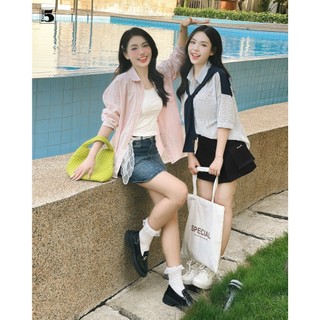 Áo Sơ Mi Kẻ Tay Lỡ Phối Khăn Họa Tiết Thiết Kế Basic Trẻ Trung Năng Động Twentyfive Fashion - 4682M