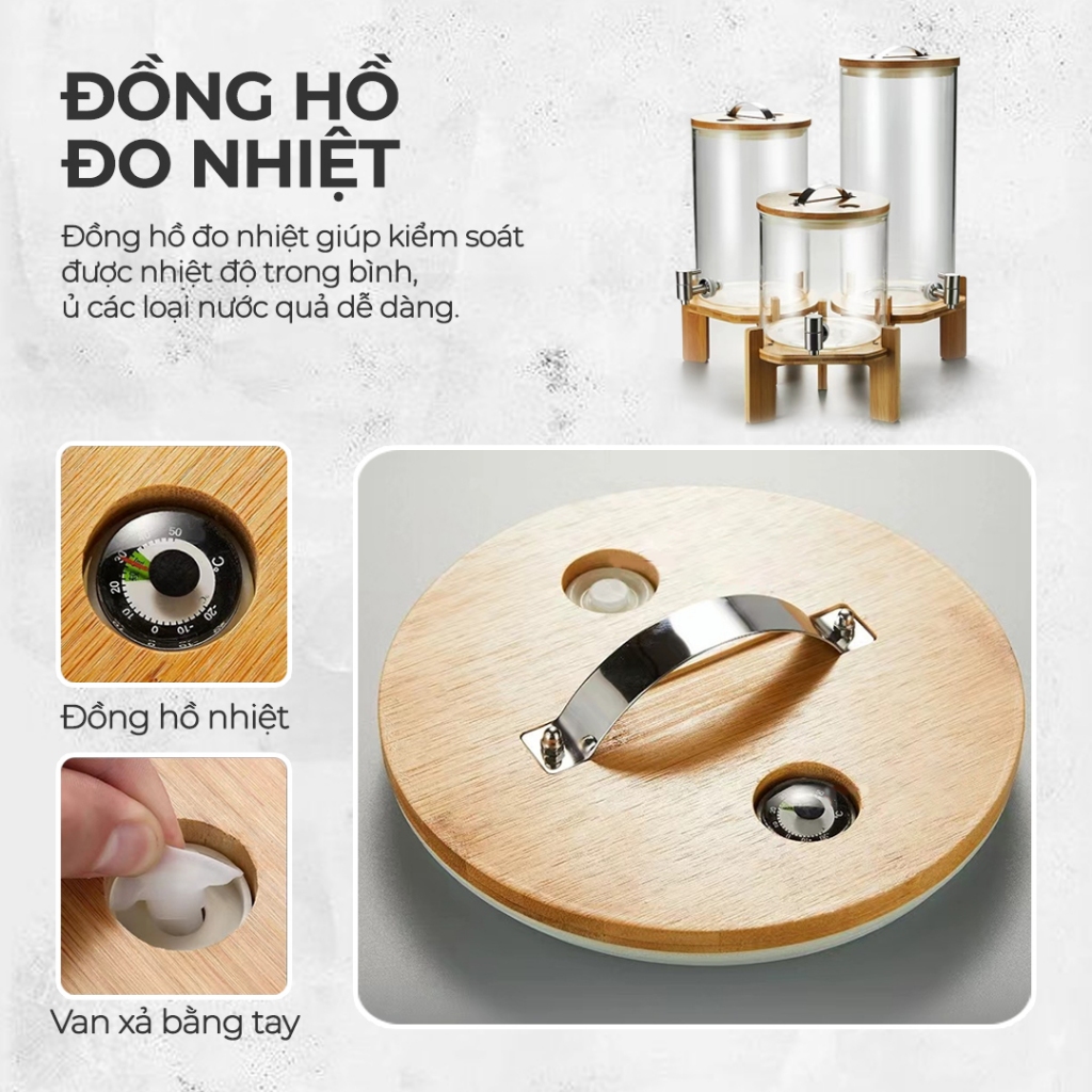 |TẶNG KỆ GỖ| Bình Nước Thủy Tinh Chịu Nhiệt - Dung Tích 5L,8L,11L, Vòi Inox 304, Nắp Tre Đệm Silicon