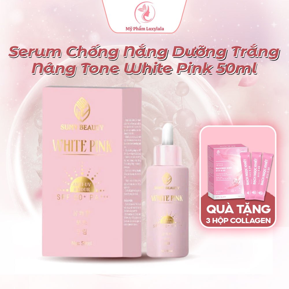 (Mua 1 Tặng 3) Serum Dưỡng Trắng Chống Nắng White Pink, Nâng Tone Da Sáng Mịn SPF50+/PA+++ Tặng 3 Hộp Collagen
