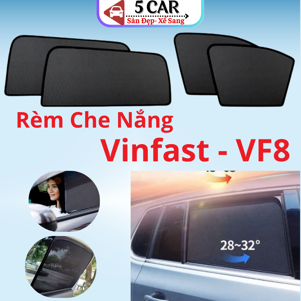 Rèm che nắng xe Vinfast VF8 2020-2025, Bộ 4 tấm 4 cửa chắn nắng vừa khít form xe, nam châm hút mạnh