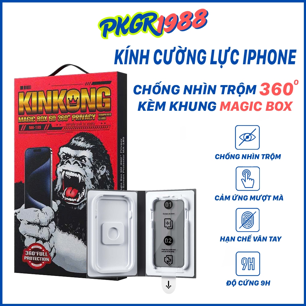 Kính Cường Lực iPhone WK Chống Nhìn Trộm 360 Độ MA-189 Kèm Khung Tự Dán MAGIC BOX CUVER 6D iPhone