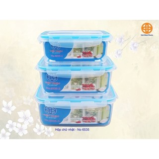 Bộ 3 Hộp Nhựa Đựng Và Bảo Quản Thực Phẩm Nhựa Việt Nhật Cao Cấp quay được lò vi sóng - MS: 6535
