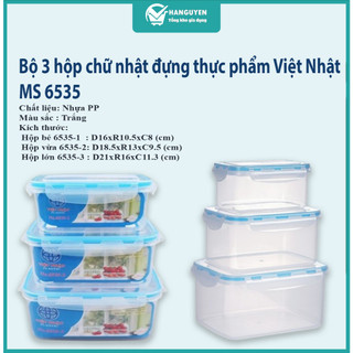 Bộ 3 Hộp Nhựa Đựng Và Bảo Quản Thực Phẩm Nhựa Việt Nhật Cao Cấp quay được lò vi sóng - MS: 6535