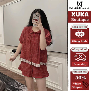 Bộ pijama nữ cộc tay họa tiết hoa nhí phối ren siêu sang, đồ ngủ nữ dễ thương mặc nhà xinh xỉu HCOM25088 XUKA BOUTIQUE