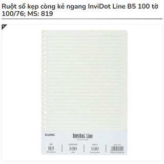 KLONG - Ruột Sổ Kẹp Còng Kẻ Ngang - InviDot Line A5 / B5 100 tờ 100/76; MS: 818 - 819 ♥ Refill Paper Pad for Binder  ♥