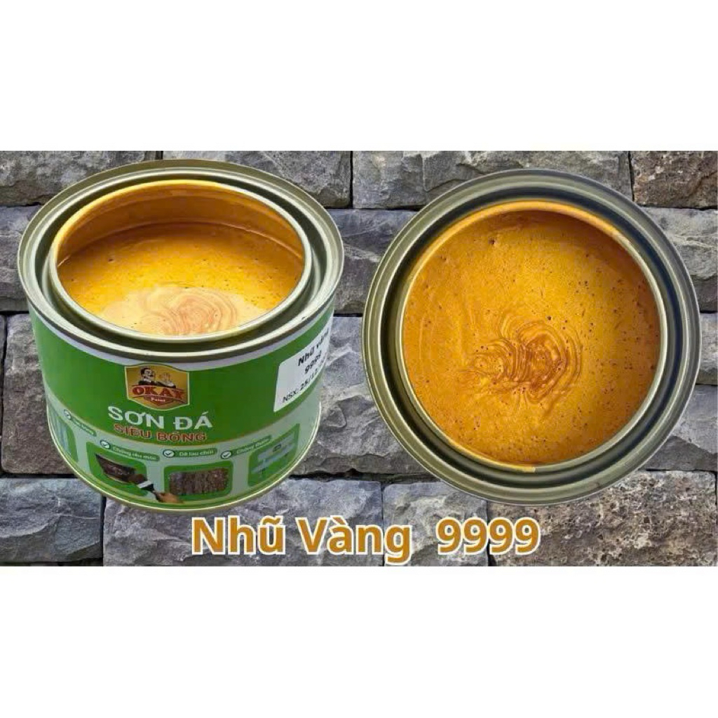 [Nhũ vàng] SƠN ĐÁ SIÊU BÓNG OKAY - Độ phủ cao dùng cho ghế đá, bếp, gạch