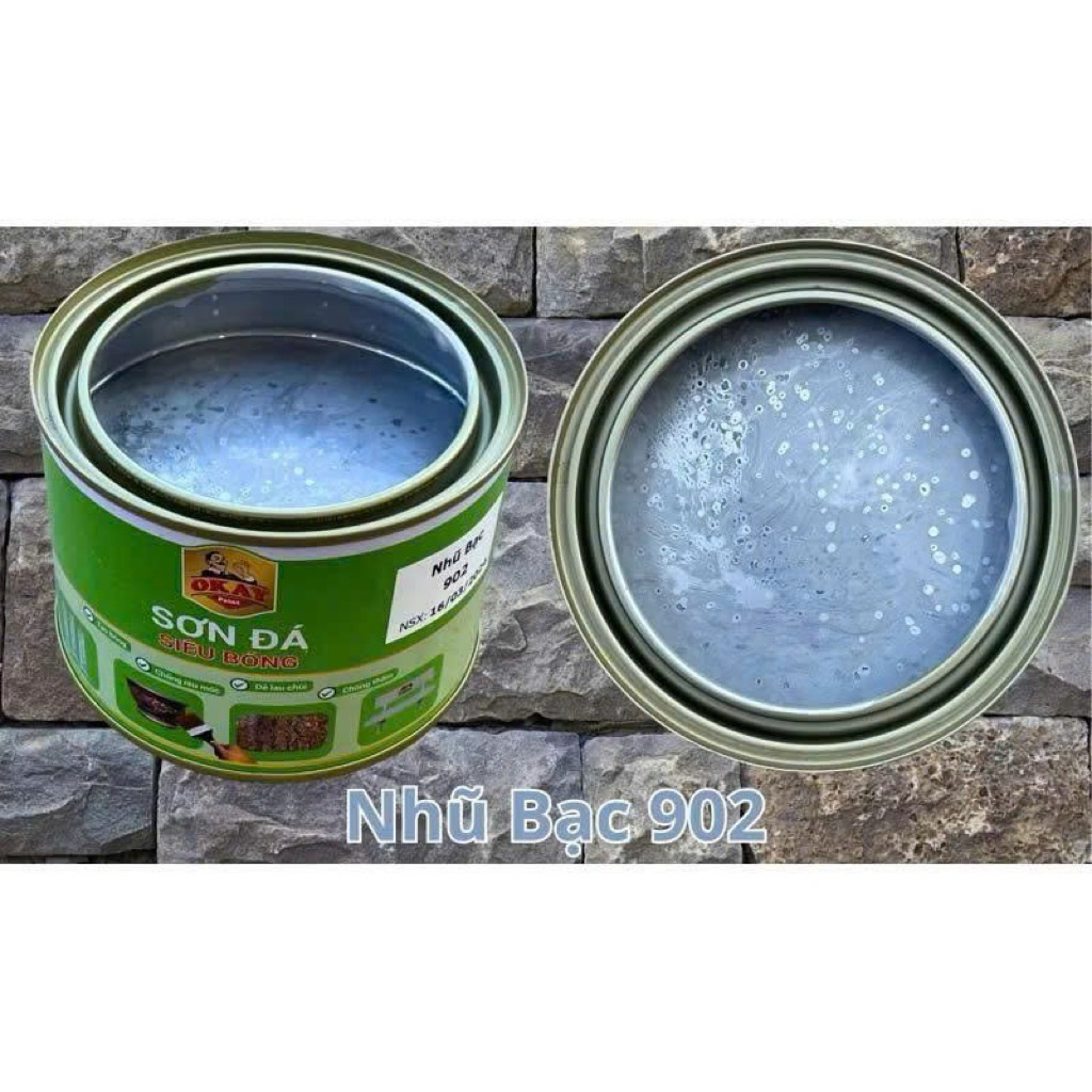 [Nhũ bạc] SƠN ĐÁ SIÊU BÓNG OKAY - Độ phủ cao dùng cho ghế đá, bếp, gạch