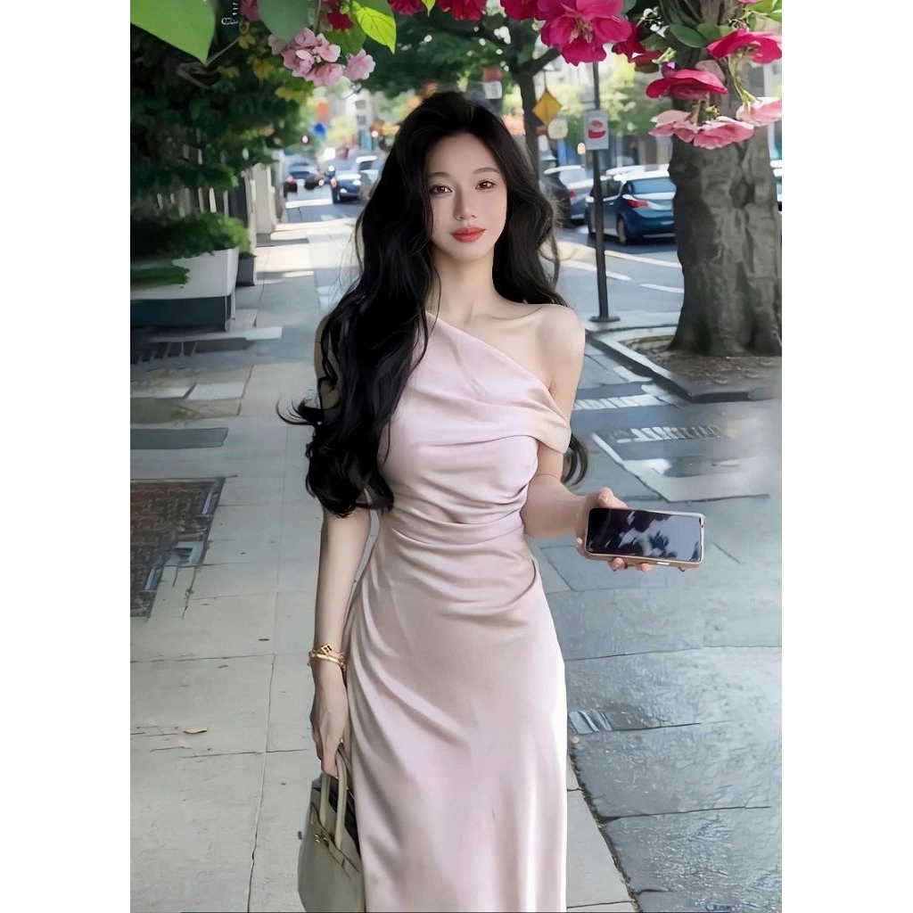 Váy Lụa Dáng Dài Trễ Vai Sang Chảnh - Đầm Lụa Dự Tiệc Joily Dress Silk