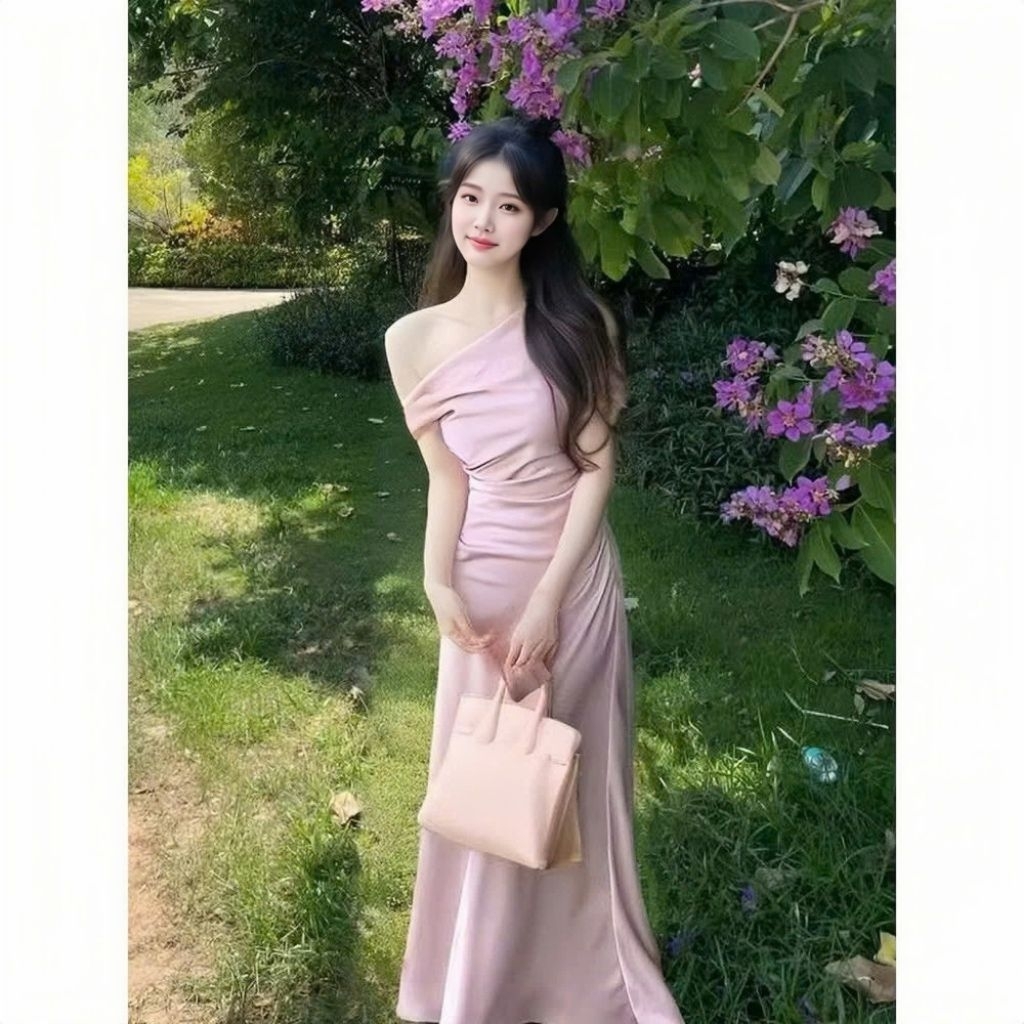 Váy Lụa Dáng Dài Trễ Vai Sang Chảnh - Đầm Lụa Dự Tiệc Joily Dress Silk