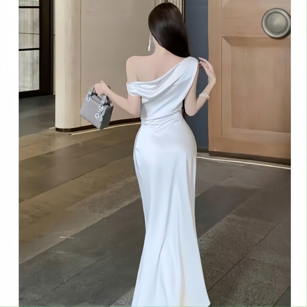 Váy Lụa Dáng Dài Trễ Vai Sang Chảnh - Đầm Lụa Dự Tiệc Joily Dress Silk