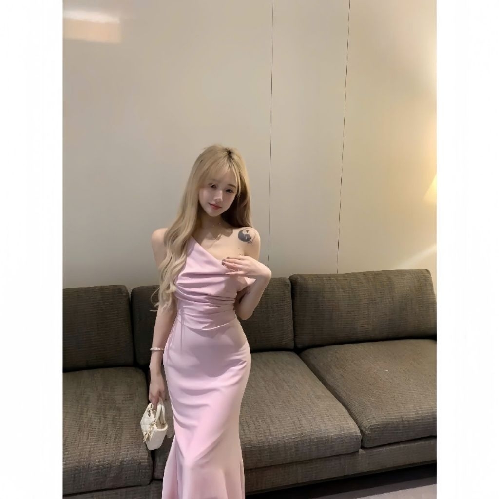 Váy Lụa Dáng Dài Trễ Vai Sang Chảnh - Đầm Lụa Dự Tiệc Joily Dress Silk