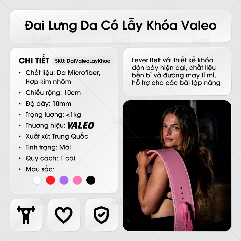 Đai Lưng Thể Thao Valeo Da Có Lẫy Khóa Hỗ Trợ Tập Gym - Tập Tạ - Squat - Deadlift Nhiều Màu Sắc - DL-ValeoKhoa