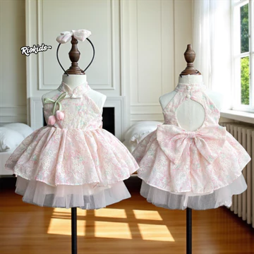 3-15kg Váy công chúa cổ yếm RIOKIDS đầm Lolita cho bé gái đầy tháng thôi nôi sinh nhật 1 tuổi TT50