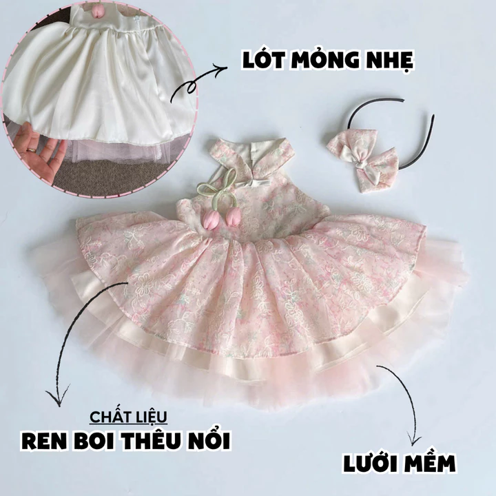 3-15kg Váy công chúa cổ yếm RIOKIDS đầm Lolita cho bé gái đầy tháng thôi nôi sinh nhật 1 tuổi TT50