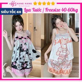Đồ ngủ nữ 40-60kg, đồ ngủ 2 dây bản to quần đùi lụa xước mềm mát 60CS23, đồ bộ nữ đồ mặc nhà dễ thương cute