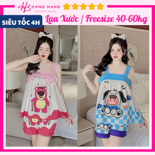 Đồ ngủ nữ 40-60kg, đồ ngủ 2 dây bản to quần đùi lụa xước mềm mát 60CS23, đồ bộ nữ đồ mặc nhà dễ thương cute